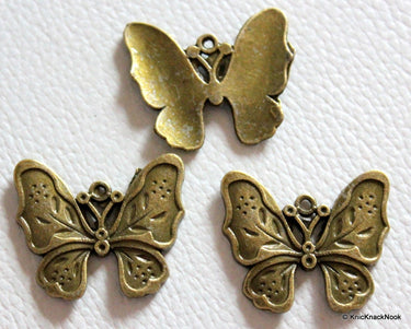 3 x Zinc Alloy Bronze Tone Butterfly Charm Pendants 25mm x 28mm